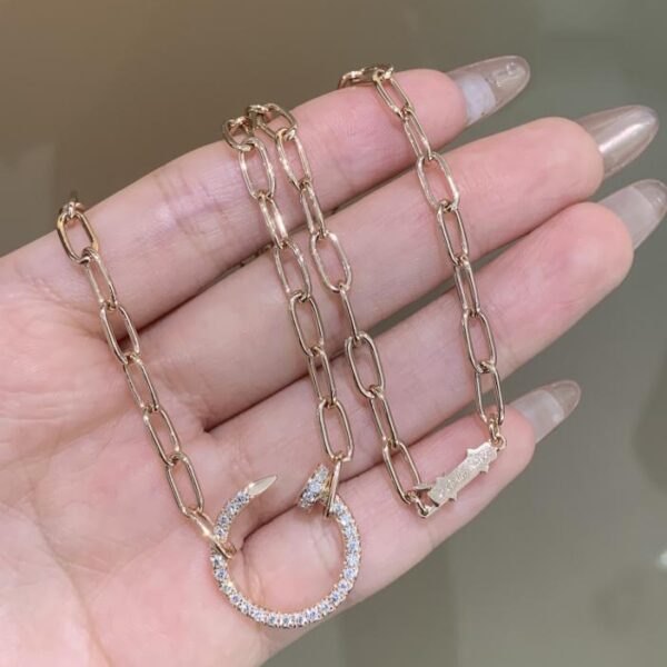 replica,repliche,fake,1:1,earrings,bracelet,ring,jewelry Collana Cartier con unghie piene di diamanti di alta qualità, oro vero 18 carati e diamanti veri (478E)