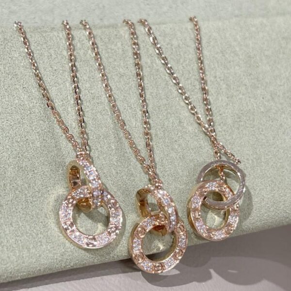 replica,repliche,fake,1:1,earrings,bracelet,ring,jewelry Collana doppio anello Cartier Gypsophila in oro vero 18 carati e diamanti (C9E4)