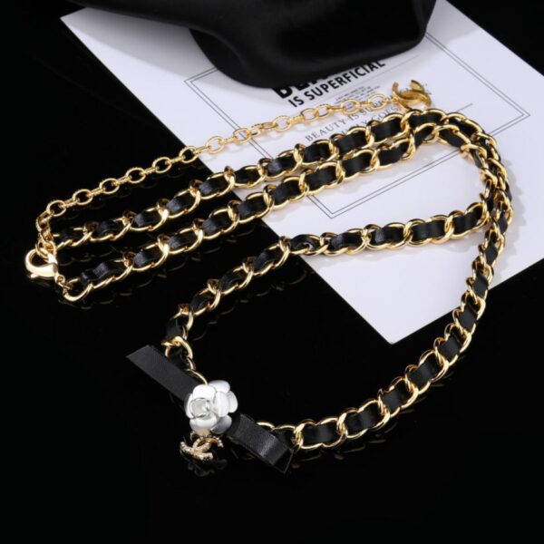 replica,repliche,fake,1:1,earrings,bracelet,ring,jewelry Chanel catena in vita camelia pelle di agnello ottone placcato oro 18 carati (984E)