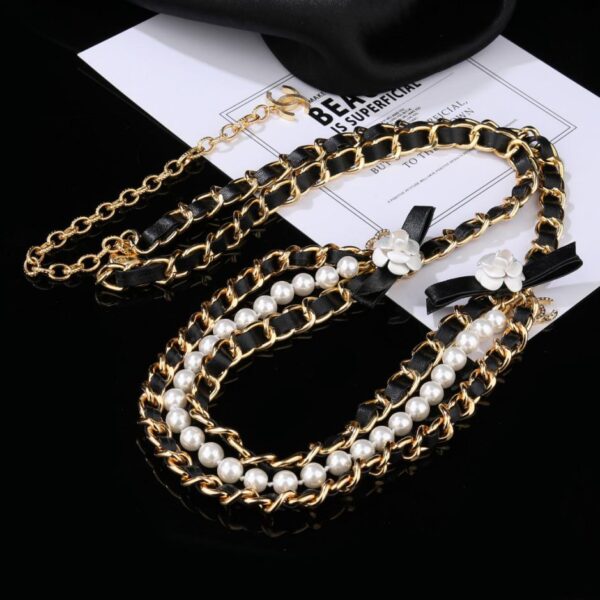 replica,repliche,fake,1:1,earrings,bracelet,ring,jewelry Chanel catena in vita camelia pelle di agnello ottone placcato oro 18 carati (3486)