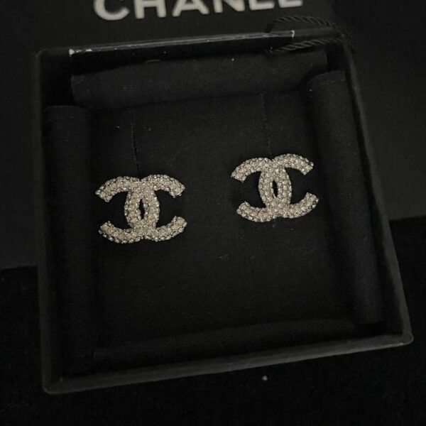 Orecchini Chanel in argento cc con diamanti pieni (5EA6)
