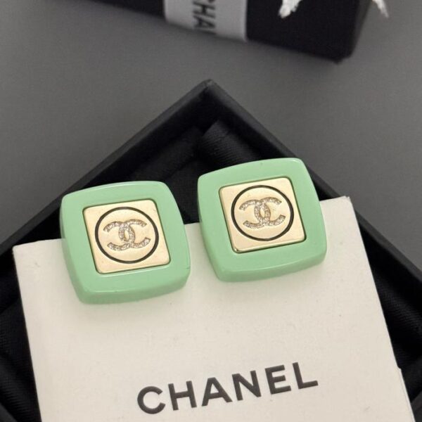 Chanel ultimi orecchini quadrati verdi (84FA)