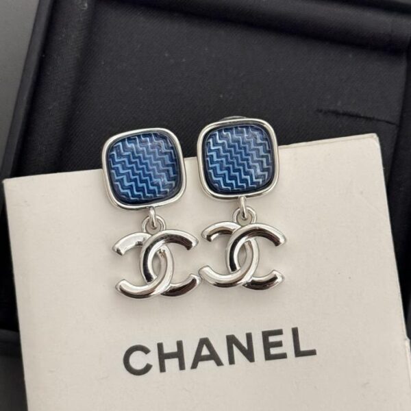 Chanel ultimi orecchini quadrati argento blu (4462)