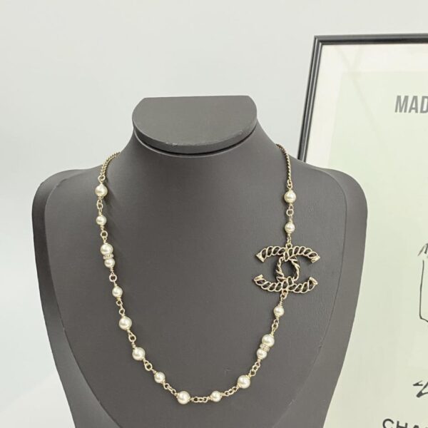 Collana Chanel con perle doppia c in pelle oro nero (C9AB)