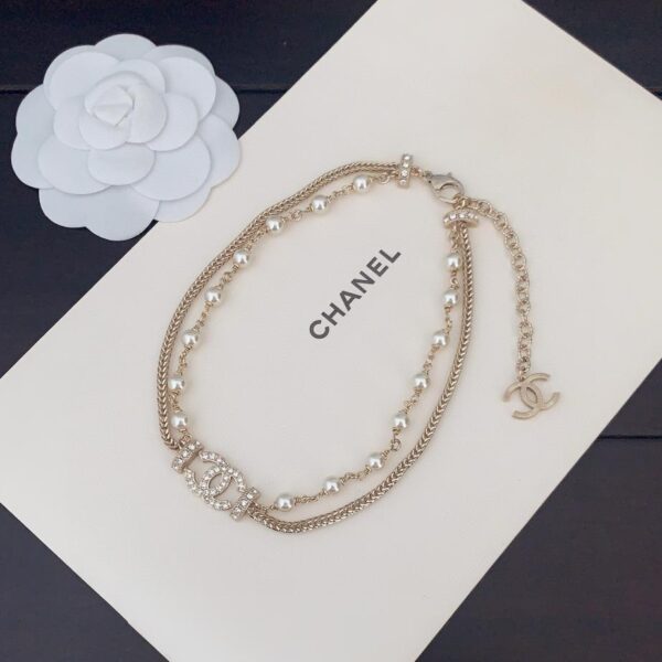 Ultima collana Chanel a doppio strato con perle cc piene di diamanti (A2D2)