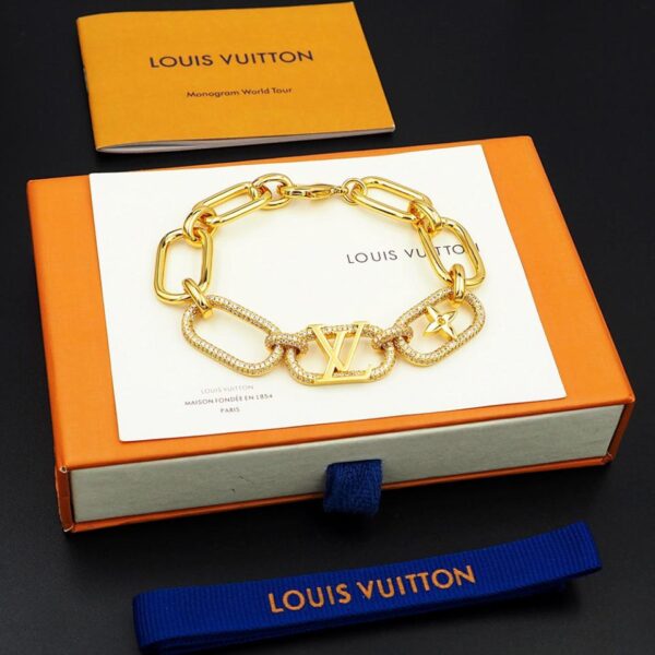 Bracciale Louis Vuitton con catena diametro filo rosa e bianco con strass sfumati (D1A0)