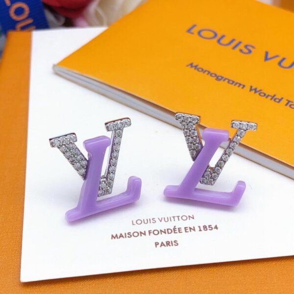 replica,repliche,fake,1:1,earrings,bracelet,ring,jewelry Ultimi orecchini a bottone con diamanti in resina viola di Louuis Vuitton (7174)