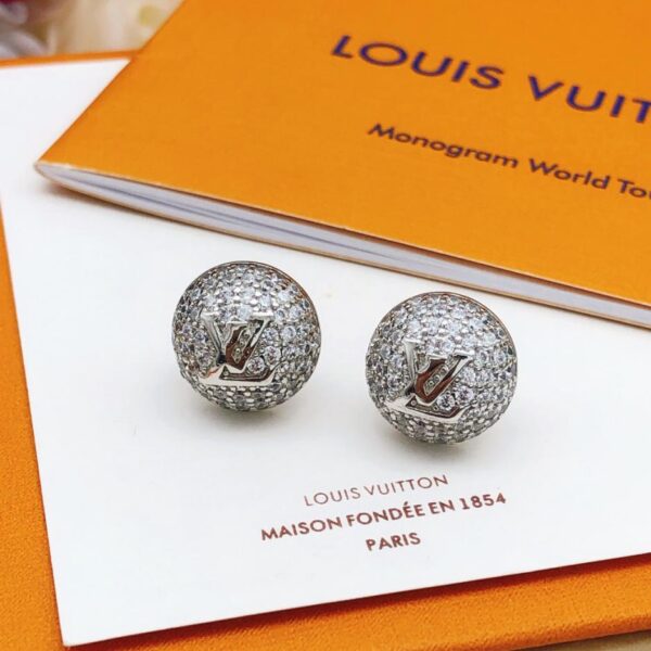 Ultimi orecchini a bottone rotondi in argento con diamanti di Louuis Vuitton (278C)