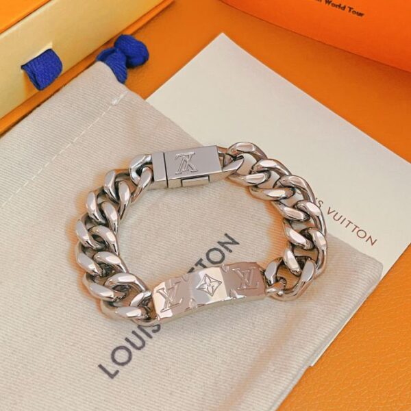 replica,repliche,fake,1:1,earrings,bracelet,ring,jewelry LOUIS VUITTON Catena con motivo inciso Catena cubana placcata in palladio da uomo e da donna Stile coppia Argento M00270(5846)