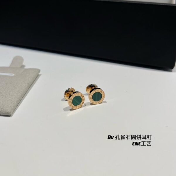 replica,repliche,fake,1:1,earrings,bracelet,ring,jewelry Orecchini torta rotondi Bvlgari BV con malachite (47A8)