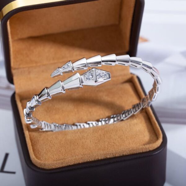 replica,repliche,fake,1:1,earrings,bracelet,ring,jewelry Bracciale serpente elastico Bvlgari in argento sterling con diamanti (9DEE)
