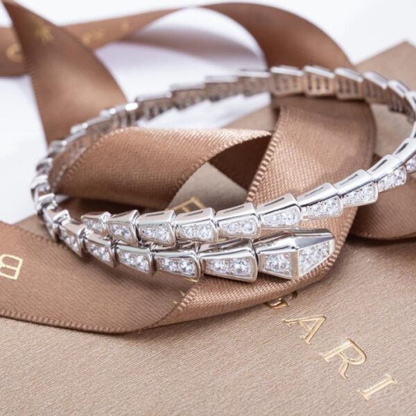 replica,repliche,fake,1:1,earrings,bracelet,ring,jewelry Bracciale serpente elastico Bvlgari in argento sterling con diamanti pieni (0DA8)