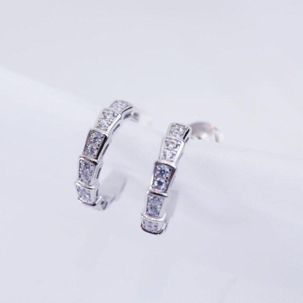 Orecchini serpente in argento sterling Bulgari versione BV con diamanti pieni (0030)