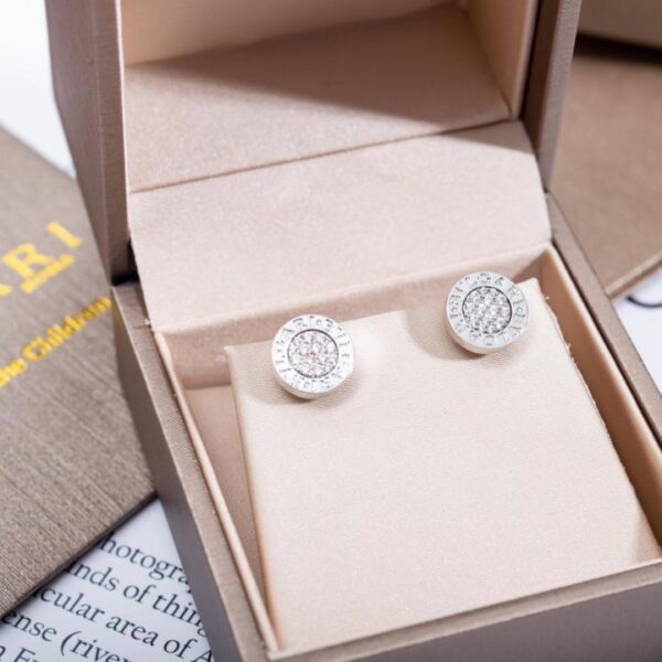 replica,repliche,fake,1:1,earrings,bracelet,ring,jewelry Orecchini Bvlgari in argento sterling BVLGARI con disco pieno di diamanti (E785)