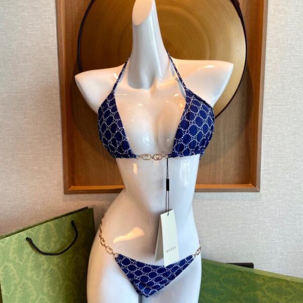 replica,repliche,fake,1:1,earrings,bracelet,ring,jewelry Nuovo costume da bagno bikini Gucci Doppia lettera G stampata canotta con catena reggiseno intimo + slip set in due pezzi