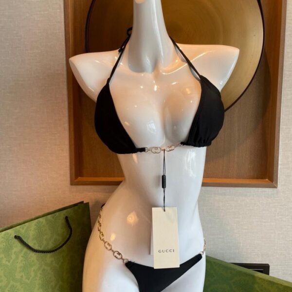 replica,repliche,fake,1:1,earrings,bracelet,ring,jewelry Nuovo costume da bagno bikini Gucci Doppia lettera G stampata canotta con catena reggiseno intimo + slip set in due pezzi