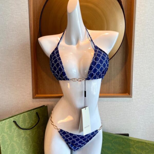 replica,repliche,fake,1:1,earrings,bracelet,ring,jewelry Nuovo costume da bagno bikini Gucci Doppia lettera G stampata canotta con catena reggiseno intimo + slip set in due pezzi