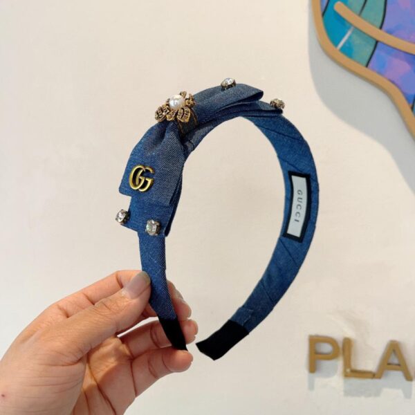 replica,repliche,fake,1:1,earrings,bracelet,ring,jewelry Viene fornito con la confezione Nuova fascia per capelli in denim con fiocco classico Gucci