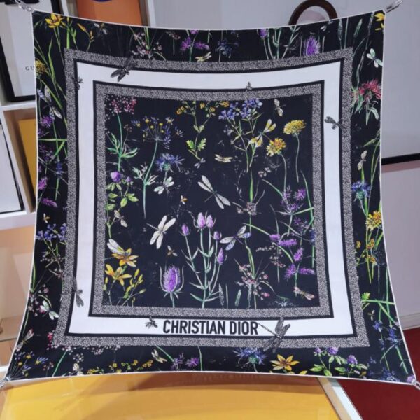 SDO2421 Foulard quadrato in seta da 90 cm con stampa originale Dior Herbarium
