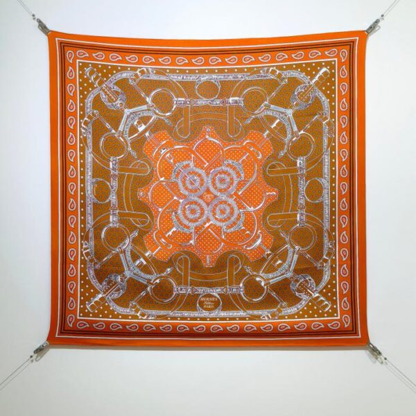 SHMS2504 18mm double face 90x90cm twill di seta Hermès "Golden Spurs" (9D85)