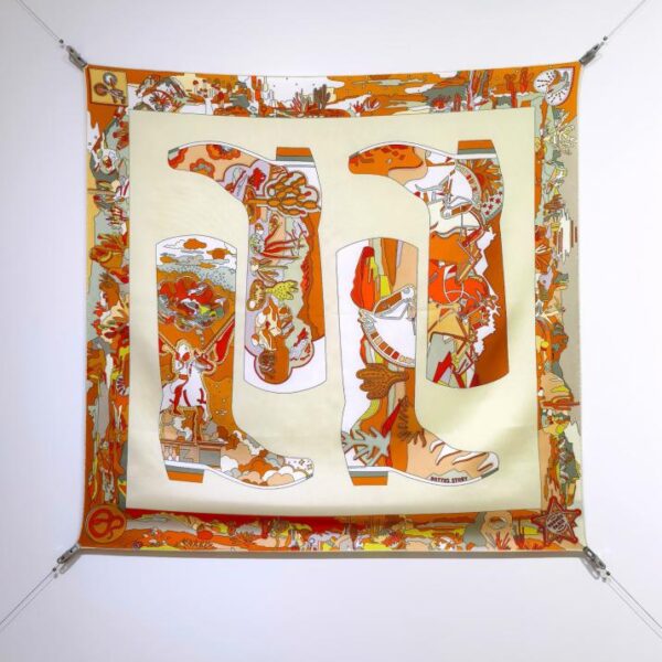 SHMS2509 18mm double face 90x90cm twill di seta Hermès "La storia delle scarpe in pelle" (00F3)