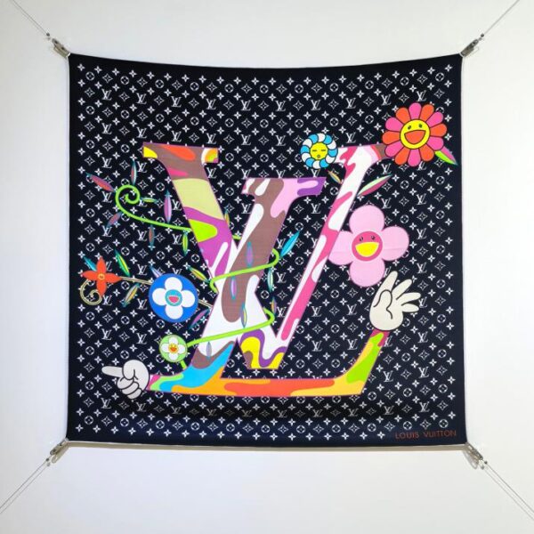SLV2506 Seta twill 90x90 cm fronte-retro da 18 mm LV "LV x TM Monogram Superflat" (EC5F)