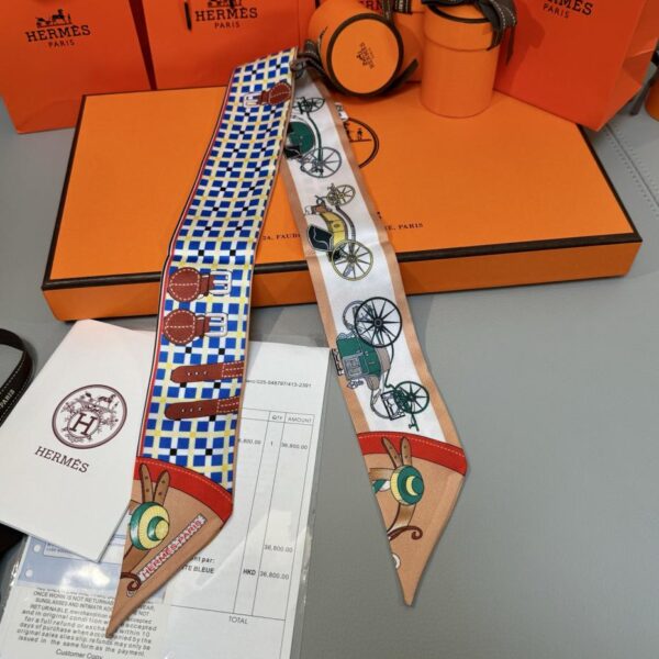 replica,repliche,fake,1:1,earrings,bracelet,ring,jewelry Sciarpa Hermes “New Car” Twilly (100% seta di gelso)