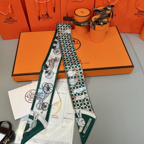 replica,repliche,fake,1:1,earrings,bracelet,ring,jewelry Sciarpa Hermes “New Car” Twilly (100% seta di gelso)