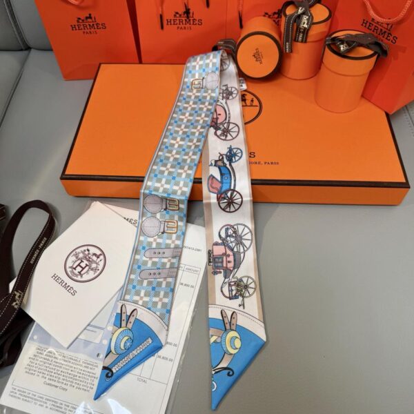 replica,repliche,fake,1:1,earrings,bracelet,ring,jewelry Sciarpa Hermes “New Car” Twilly (100% seta di gelso)
