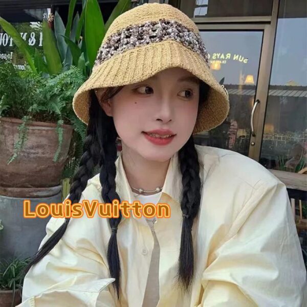 replica,repliche,fake,1:1,earrings,bracelet,ring,jewelry Cappello a secchiello con cappello lavorato a maglia vuoto estivo di fascia alta di Louis Vuitton