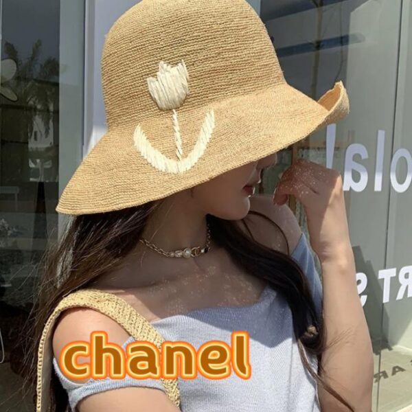 replica,repliche,fake,1:1,earrings,bracelet,ring,jewelry Cappello Chanel Tulip in rafia da donna, nuovo stile