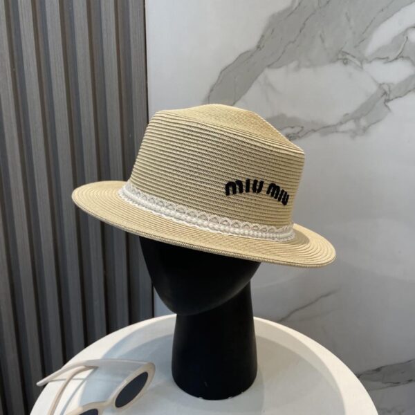 replica,repliche,fake,1:1,earrings,bracelet,ring,jewelry Cappello piatto in paglia di Miu Miu in pizzo