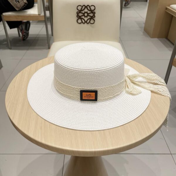 replica,repliche,fake,1:1,earrings,bracelet,ring,jewelry Cappello da sole piatto da spiaggia estivo da donna in paglia di pizzo Hermes