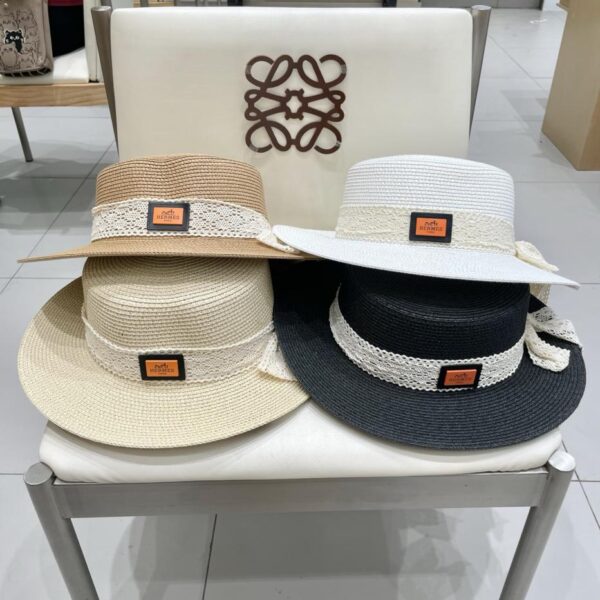 replica,repliche,fake,1:1,earrings,bracelet,ring,jewelry Cappello da sole piatto da spiaggia estivo da donna in paglia di pizzo Hermes