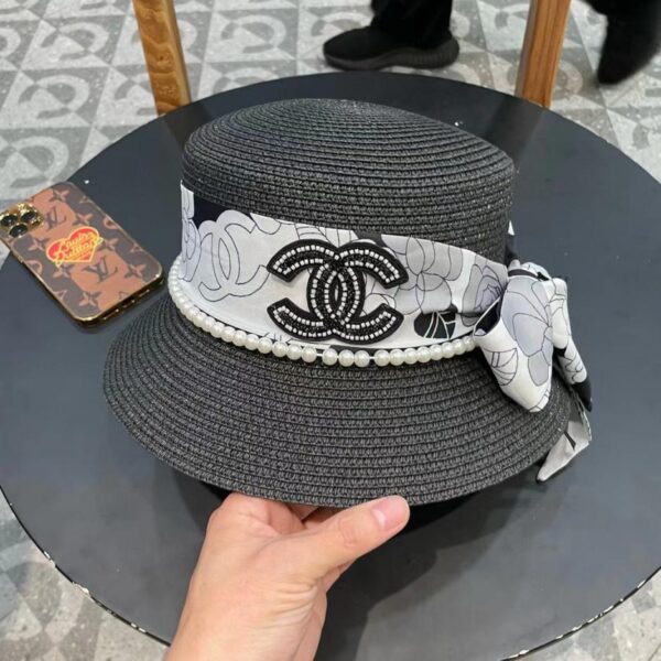 replica,repliche,fake,1:1,earrings,bracelet,ring,jewelry Cappello di paglia di Chanel New Pearl Ribbon Vacation Bon Hat