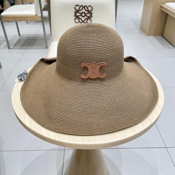 replica,repliche,fake,1:1,earrings,bracelet,ring,jewelry Cappello di paglia Celine con risvolto e bottone a tesa larga, cappello da spiaggia estivo pieghevole per protezione solare da donna
