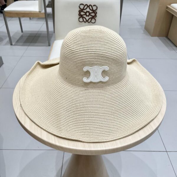 replica,repliche,fake,1:1,earrings,bracelet,ring,jewelry Cappello di paglia Celine con risvolto e bottone a tesa larga, cappello da spiaggia estivo pieghevole per protezione solare da donna