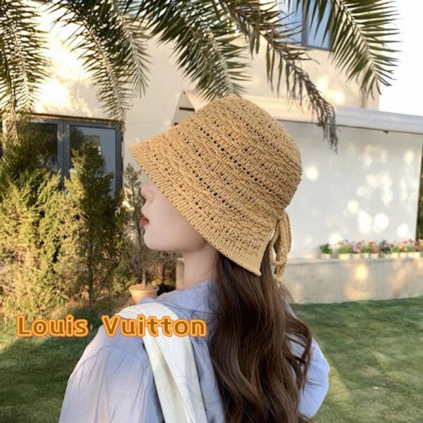 replica,repliche,fake,1:1,earrings,bracelet,ring,jewelry Cappello da sole da pescatore traspirante vuoto con fessura estiva con fiocco da donna coreano di Louis Vuitton