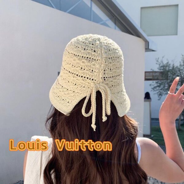 replica,repliche,fake,1:1,earrings,bracelet,ring,jewelry Cappello da sole da pescatore traspirante vuoto con fessura estiva con fiocco da donna coreano di Louis Vuitton