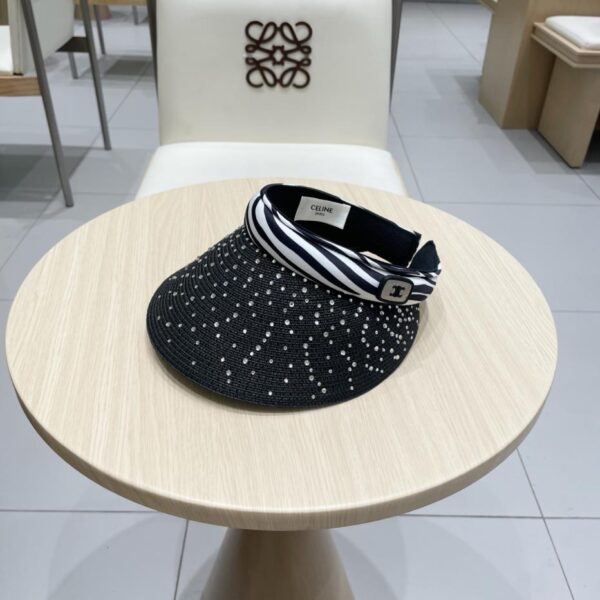 replica,repliche,fake,1:1,earrings,bracelet,ring,jewelry Cappello a cilindro vuoto da donna con protezione solare francese Celine con motivo zebrato e strass, a tesa larga