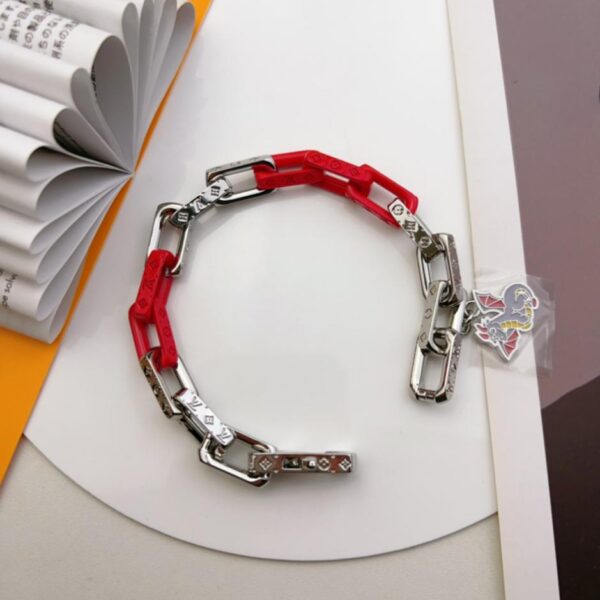 replica,repliche,fake,1:1,earrings,bracelet,ring,jewelry Collana da uomo LV con ciondolo a forma di drago in resina color block e maglie in metallo, M01489 (BIW4G)