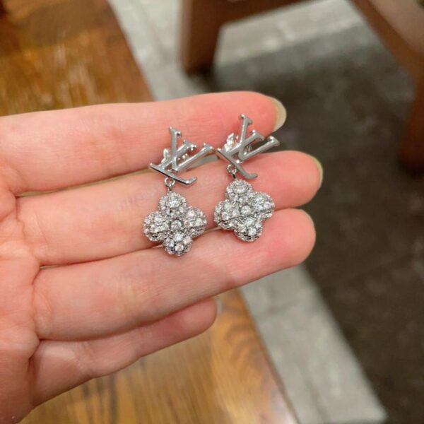 Orecchini con lettera LV e diamanti in ottone originale, argento sterling 925 (STEWG)