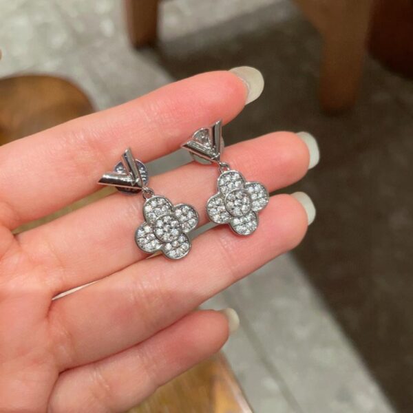Orecchini con lettera LV e diamanti, originali in ottone e argento sterling 925 (TOUT4)