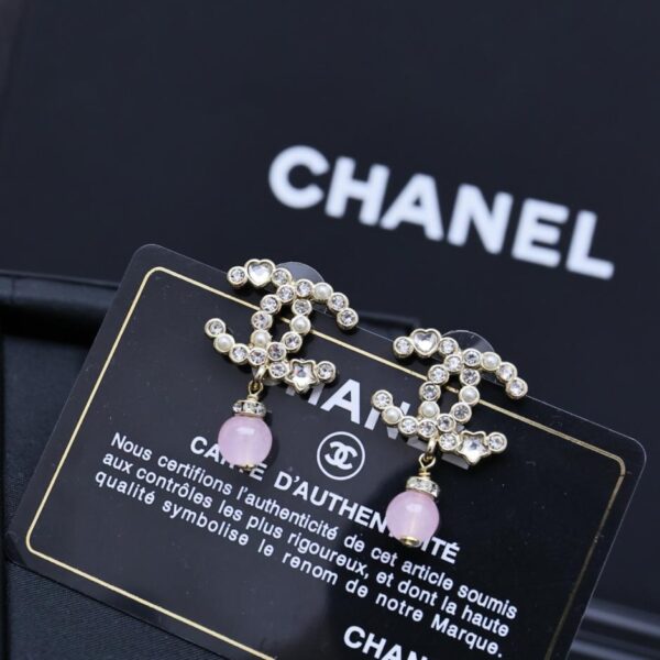 Orecchini Chanel in argento con stella, diamanti e perle, a forma di cuore, con dieci stelle e diamanti + perla (Q4JZB)