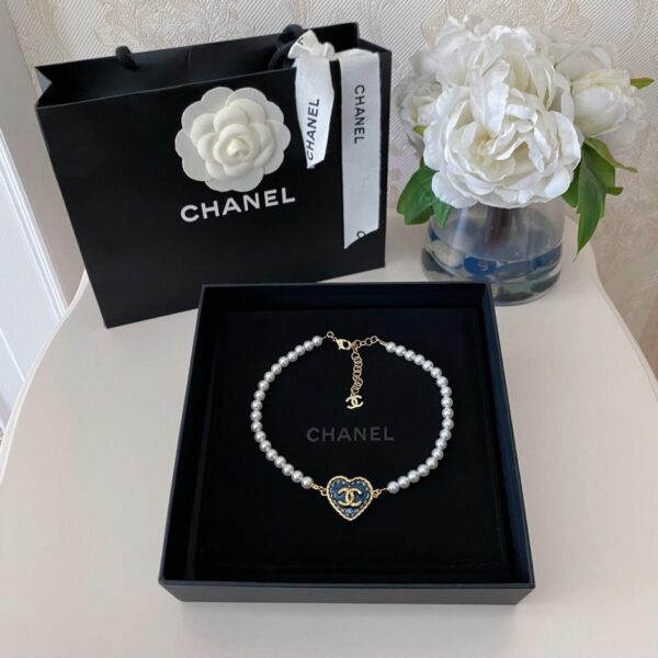 replica,repliche,fake,1:1,earrings,bracelet,ring,jewelry Collana di perle Chanel con cuore in denim (S5W2X)