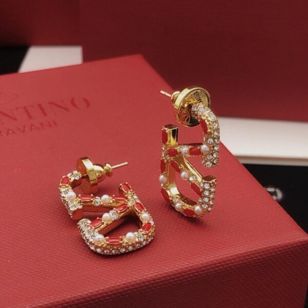 replica,repliche,fake,1:1,earrings,bracelet,ring,jewelry Orecchini Valentino con diamanti e occhio di cavallo rosso, ultimo modello, materiale in ottone ZP (H1KKB)