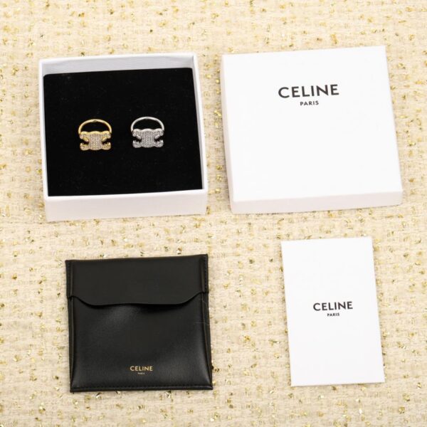 replica,repliche,fake,1:1,earrings,bracelet,ring,jewelry Anello Celine con logo Arc de Triomphe interamente in diamanti (JO03L)