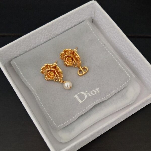 Dior, ultimi orecchini a doppio fiore in oro, materiale in ottone ZP (J17Q6)