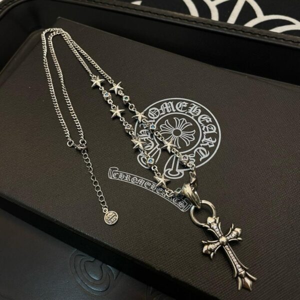 replica,repliche,fake,1:1,earrings,bracelet,ring,jewelry Nuova collana vintage classica con ciondolo a croce con diamanti Chrome Hearts di alta qualità (K5J3E)