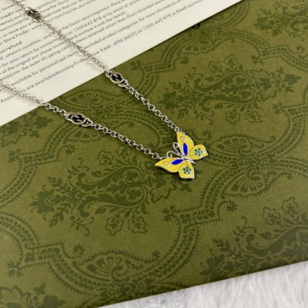 replica,repliche,fake,1:1,earrings,bracelet,ring,jewelry Collana Gucci con farfalla in smalto (4DKBJ)
